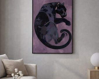 Abstract Panther Wall Art Print | Minimalist Black Panther Artwork | Modern Animal Illustration | Dark Moody Decor | Digital art