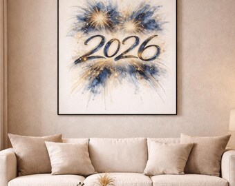 2026 New Year Printable Wall Art, Watercolor Typography, Elegant Modern New Year Decor, Digital Download