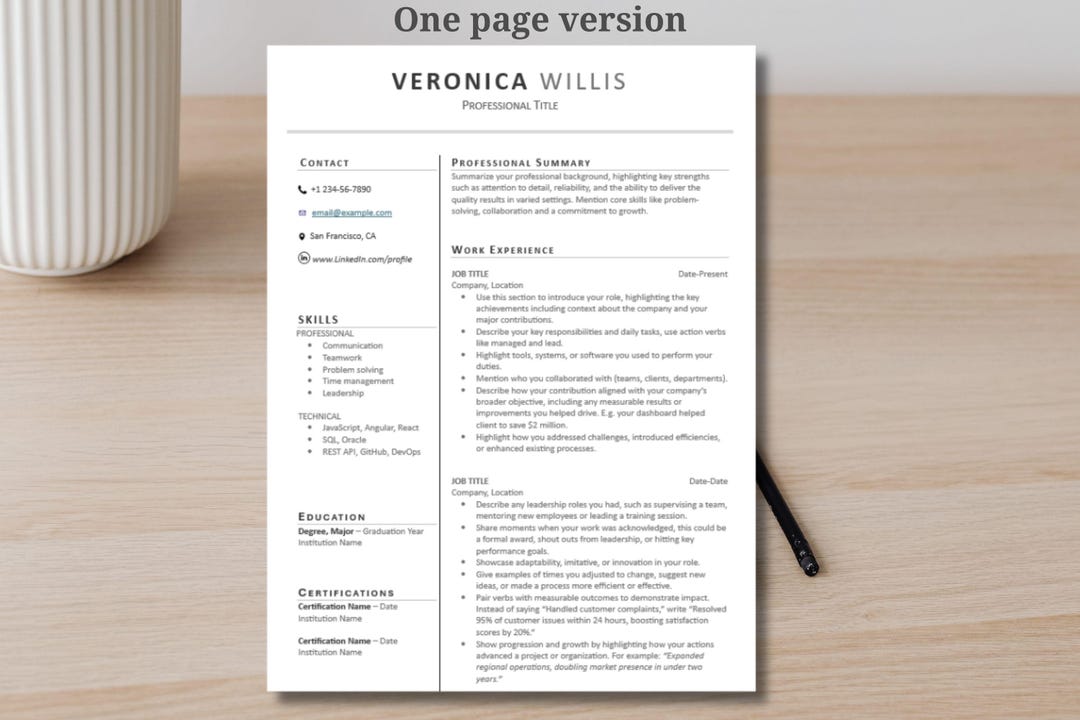 ATS Resume Template | Professional CV, Cover Letter (google Docs, Word ...