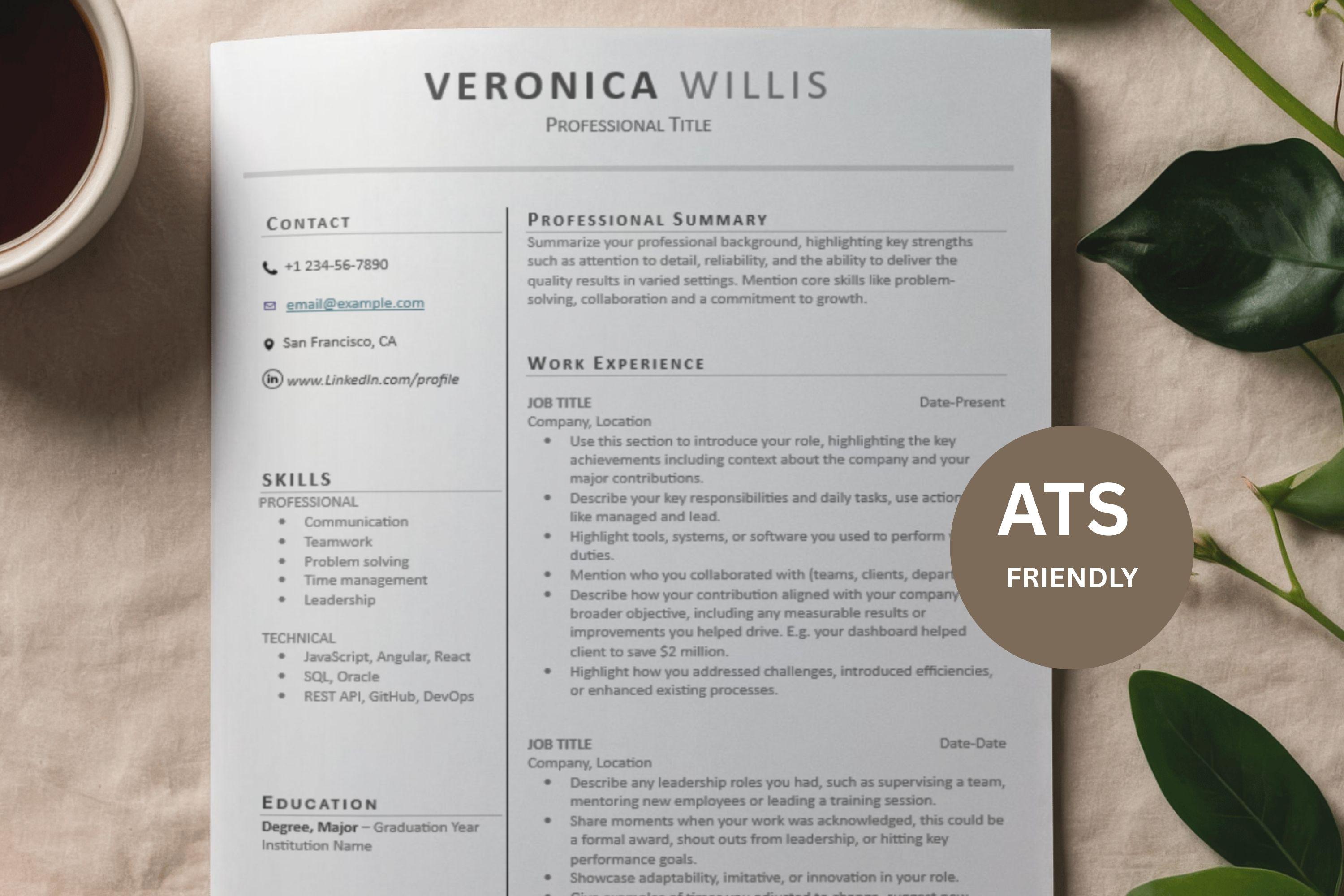 ATS Resume Template | Professional CV, Cover Letter (google Docs, Word ...