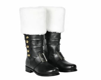 Custom Santa Claus Boots | Handmade Leather Christmas Boots with White Faux Fur Cosplay
