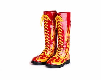 Handmade Wrestling Style Genuine Leather Boots | Lace Up Zip Long Boots