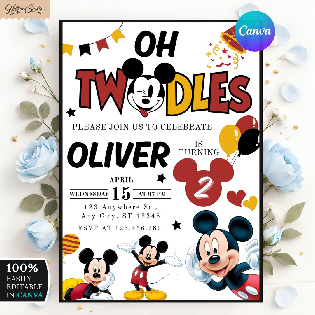 Mickey Mouse Oh Twodles Birthday Invitation (digital Download) - Etsy