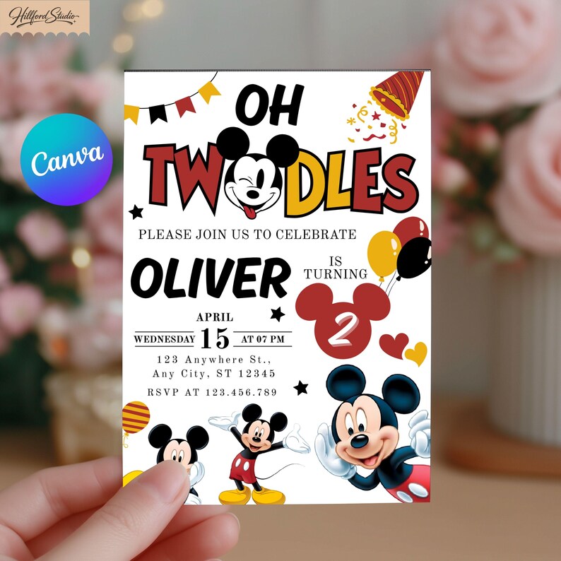 Mickey Mouse Oh Twodles Birthday Invitation (digital Download) - Etsy