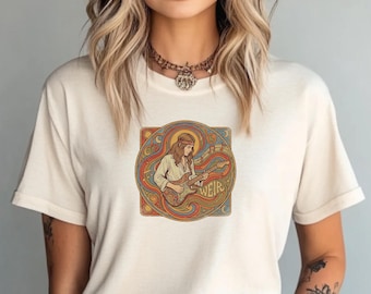 Bob Weir Shirt, Psychedelic Jam Band Guitarist Shirt, Vintage 70s Rock Art Tee, Grateful Style Music Lover Gift, Retro Concert Poster Design
