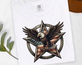Proud American Veteran Shirt, Patriotic Bald Eagle Military Star Graphic, Land of the Free Tribute Tee, USA Freedom Apparel