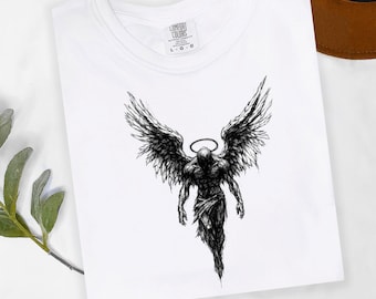 Fallen Angel Shirt, Gothic Angel Wings, Dark Art Style Hoodie, Heavenly Warrior Graphic Tee