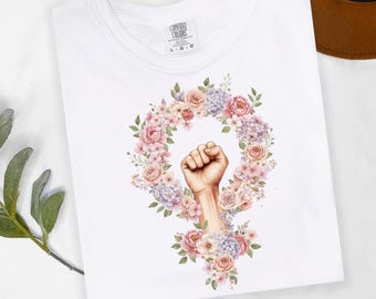 Comfort Colors® International Women’s Day Shirt, Feminist Hands Holding Flowers Tee, Inclusive Women Gift, March 8 Empowerment T-Shirt