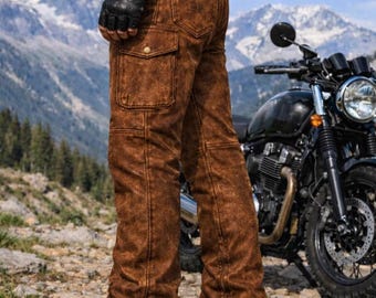 Handgefertigte Herren Leder Bikerhose Echtes Rindsleder Distressed Motorrad Lederhose Robuste Cafe Racer Rust Reithose für Herren Custom