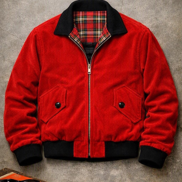 Vintage 1950s Scarlet Red Harrington Corduroy Jacket – Retro Rockabilly Style