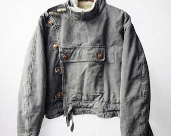 Limited Men’s Vintage Swedish Motorcycle Winter Army Tank Handmade Cotton Grey Jacket Coat