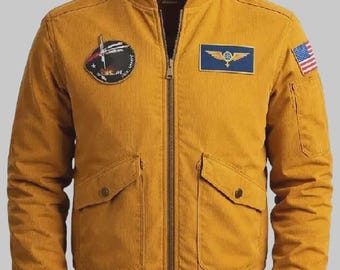Handmade Yellow Bomber Jacket | Sci-Fi Astronaut Style Corduroy Coat
