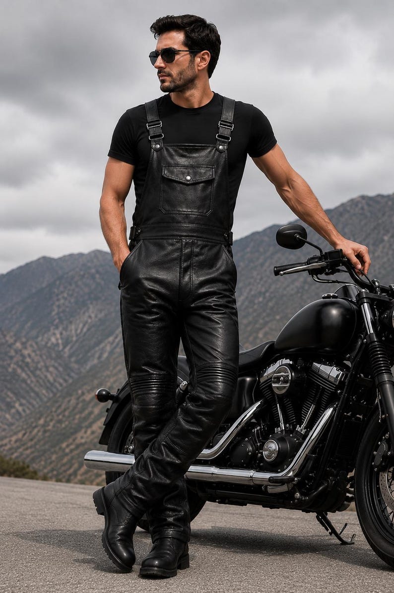 Loading Button Card Heavy-duty Leather Motorcycle Bib Overalls: Biker Riding Gear - Etsy Canada