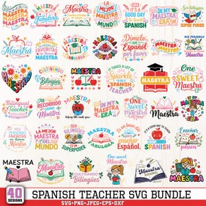Maestra SVG, Spaanse leraar SVG, Latina leraar SVG, Rainbow Maestra SVG, Teacher Life SVG, leraar waardering SVG, Cricut & silhouet