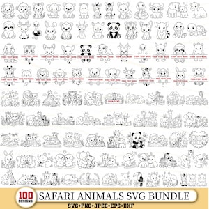 SVG de animales de safari, SVG de animales, SVG de animales de la jungla, SVG de animales bebés, SVG de animales con monograma dividido, paquete de SVG de animales del bosque, Cricut y Silhouette