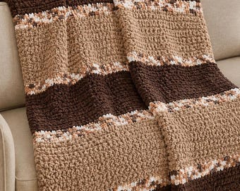Chunky Knit Chenille Throw Blanket | Mocha Drift Striped Couch Cozy Lap 40x50