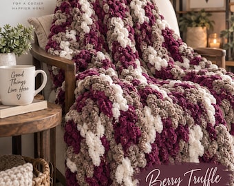 Berry Truffle Chunky Knit Throw | Taupe & Plum Handmade Home Decor