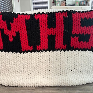 Custom School Initial Blanket | Personalized School Spirit Chunky Knit Blanket | Team Colors | Handmade 40x50 Throw