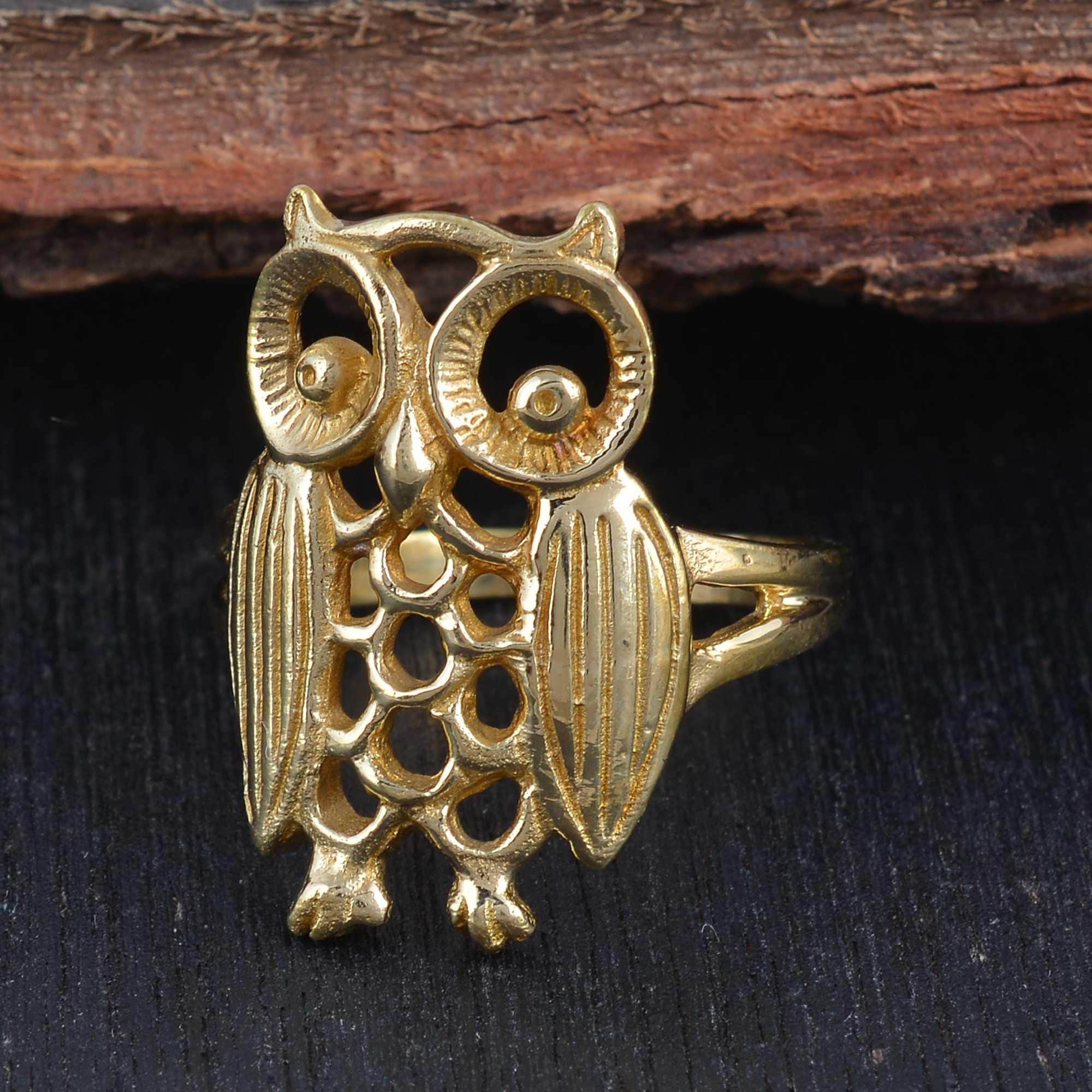 Gold Owl Ring, Cute Animal Statement Ring, Vintage Style Owl Jewelry, Adjustable Nature Inspired Rin