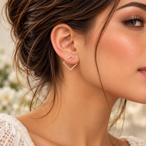 Pure Copper Geometric Ear Jacket Earrings, Minimalist Square Design (6mm/8mm)