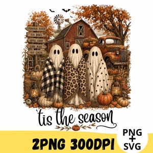 Época de Festas PNG, SVG, Fantasma, Abóbora, Halloween, Outono, Fazenda, Assustador, Vintage, Colheita Aconchegante (Download Digital)