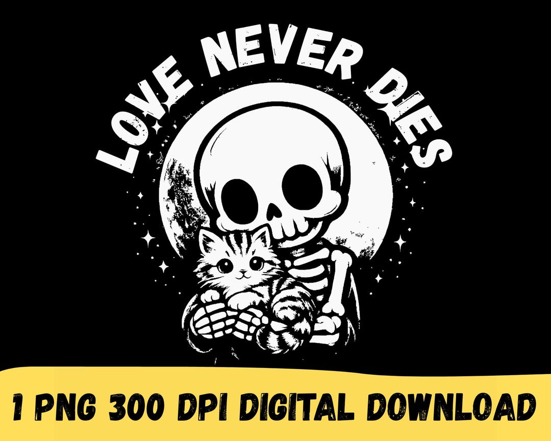 Skeleton Cat Moon Art: Gothic Romance, Spooky Pet Lover PNG (digital ...