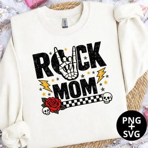 Rock Mom PNG: Skeleton Hand, Rose, Skulls, Lightning (Digital Download)