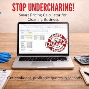 Zakelijke prijscalculator voor schoonmaak | Bewerkbaar Google-spreadsheet | Met voorinstellingen voor winst en bescherming tegen minimale prijs