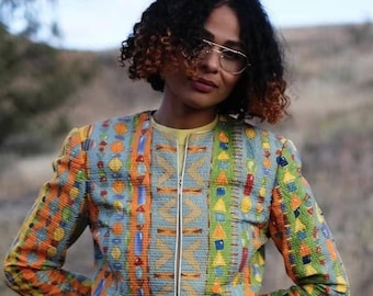 The 1990's Silk Jewel Print Cropped Coat by Carlisle