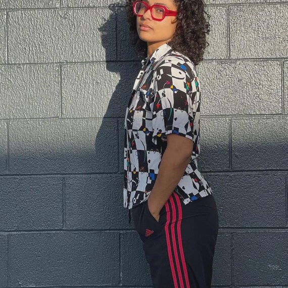 1990's Guess Checkered Button-Down Abstract Short… - image 3