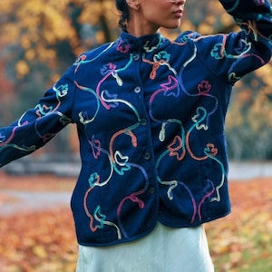 Vintage Koret Navy Cotton Funky Ribbon Embellished Jacket