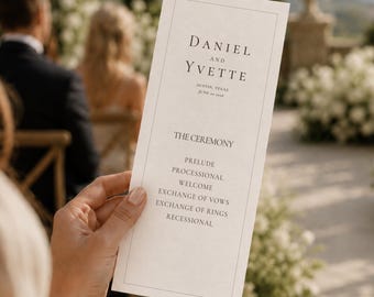 Editable Wedding Program Template, Flat Wedding Ceremony Program, Minimalist Wedding Program, Old Money Wedding, Canva Template