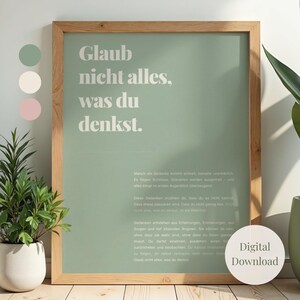 Nie wierz we wszystko, co myślisz – Plakat cyfrowy dla osób, które za dużo myślą – Grafika ścienna o zdrowiu psychicznym – Afirmacja i motywacja
