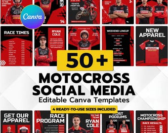 50+ Motocross Social Media Templates, Motorsport Canva Graphics, Rider Spotlight, Dirt Bike Instagram Posts, Racing Team Marketing Kit