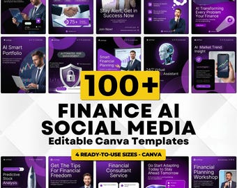 100+ Finance AI Canva Templates, AI Financial Advisor Social Media Posts, Wealth Management Instagram Content, Crypto Tech Marketing Kit