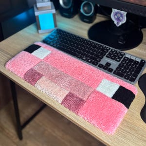 Pixel Pig skrivbordsmatta, handgjord tuftad tangentbordsmatta, pixelkonst-speltillbehör