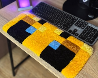 Minecraft-Schreibtischunterlage mit Bienenmotiv, handgefertigte, getuftete Tastaturmatte, Pixel-Art-Gaming-Setup-Zubehör