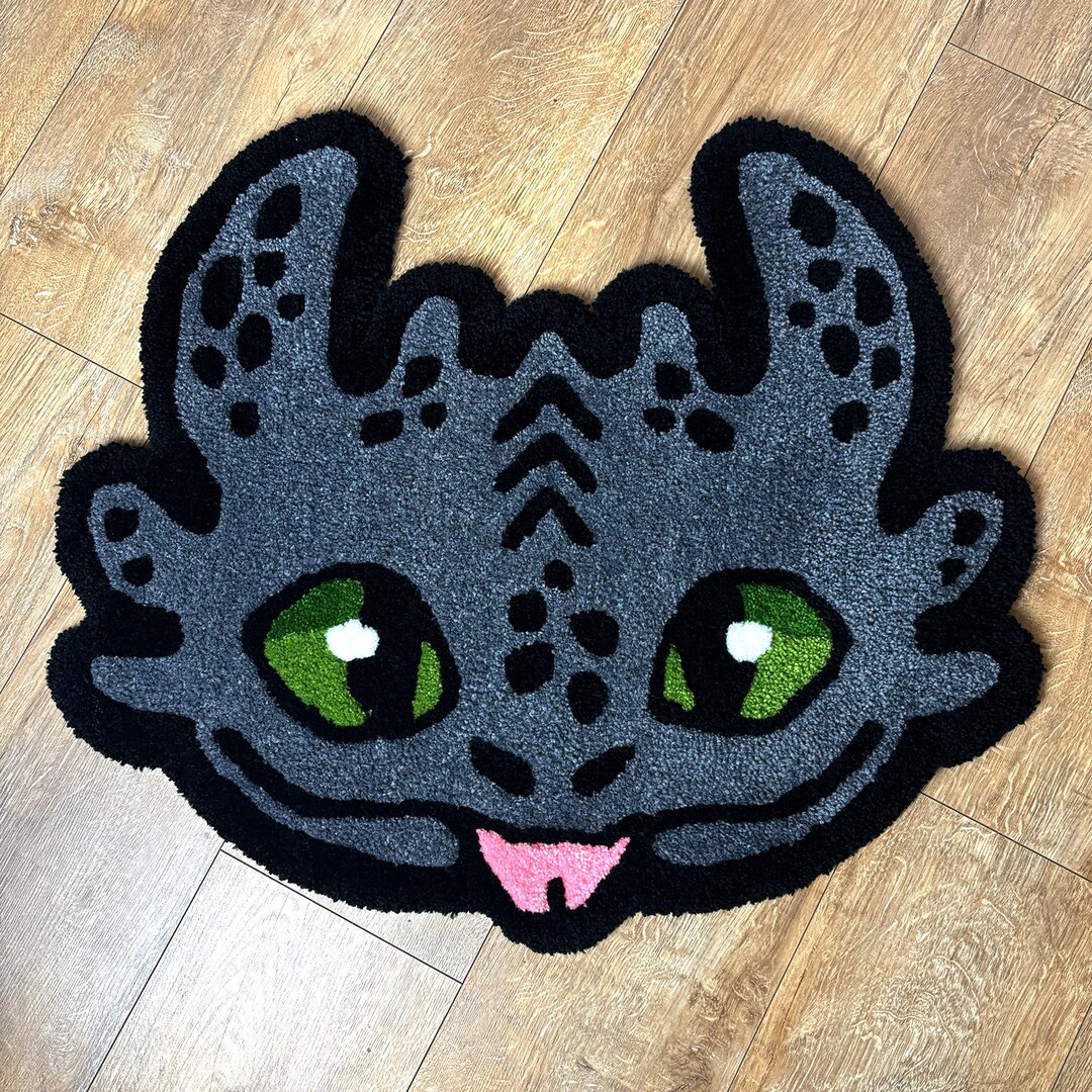 Toothless Throw Rugs Toothless Handmade Tufted Rug, Home Decor Carpet Acrylic Yarn Dragon - Etsy