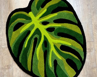 Monstera-Blatt-Teppich – Handgeknüpfter Teppich, tropische Boho-Wohndekoration