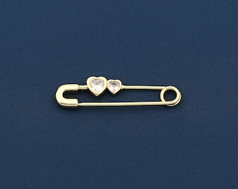 Trendy 18K Gold Filled Heart Safety Pin Charm Cute Romantic Design For Crafting Necklaces Clothing Pins 32*8mm