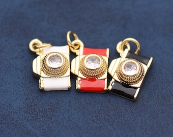 Retro Camera 18K Gold Filled Charm Pendant for Bracelet Necklace Photography Jewelry Making Supply Kit 9*13.5mm