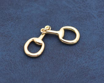 Horse Lover Bit Charm, 18K Gold Filled Snaffle Pendant, Riding Tack Jewelry for DIY Necklace Gift Supply 20*10mm