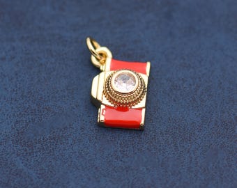 Retro Camera 18K Gold Filled Charm Pendant for Bracelet Necklace Photography Jewelry Making Supply Kit 9*13.5mm