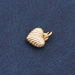 Ocean Shell Pendant, 18K Gold Filled Ribbed Heart Charm for Jewelry Making Necklace Bracelet Supply Bead 10pcs 9*8mm