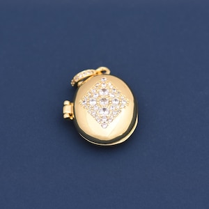 Photo Locket Pendant Set 18K Gold Filled Clear CZ Crystal Oval Celestial Lockets For Women Memory Jewelry Gift 21*26mm