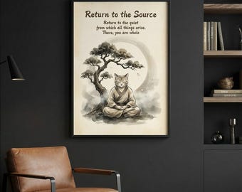 Zen Cat Art Print Set, Japanese Ink, Mindfulness Decor