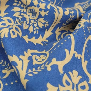 Royal Blue Baroque Viscose Cotton Fabric, Damask Floral Rayon Textile, Soft Turkish Fabric for Sewing, Elegant Pattern for Dresses & Blouses