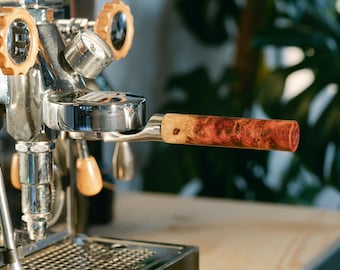 Burmese Padauk Wood Portafilter Handle with unique pattern, M10 Portafiler Handle