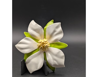 Vintage Sarah Coventry Enamel Flower Brooch Pin White & Green Floral Jewelry With Gold Accents Retro Style Accessory
