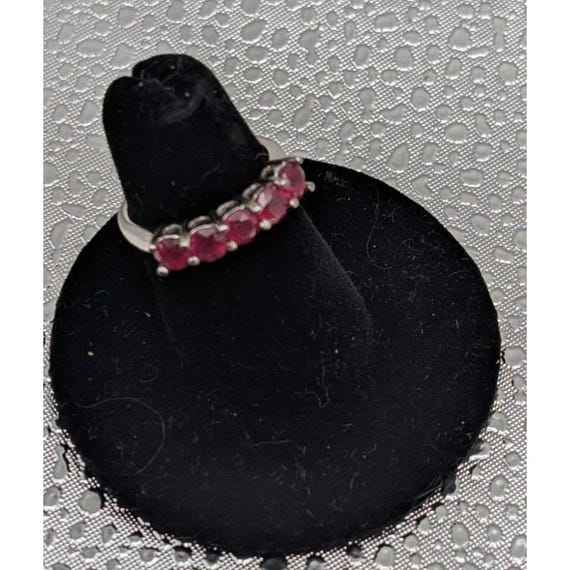 Sterling Silver Ring With Five Ruby-Colored Stone… - image 1